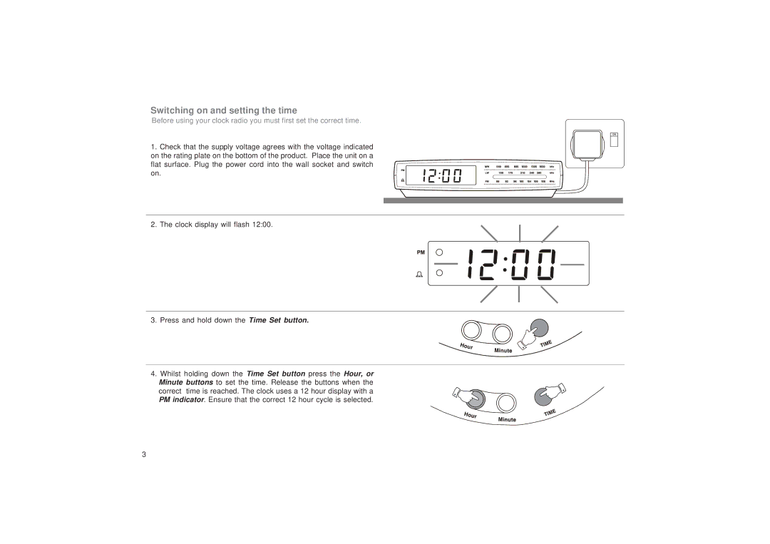 Roberts Radio CR9951 manual Switching on and setting the time 