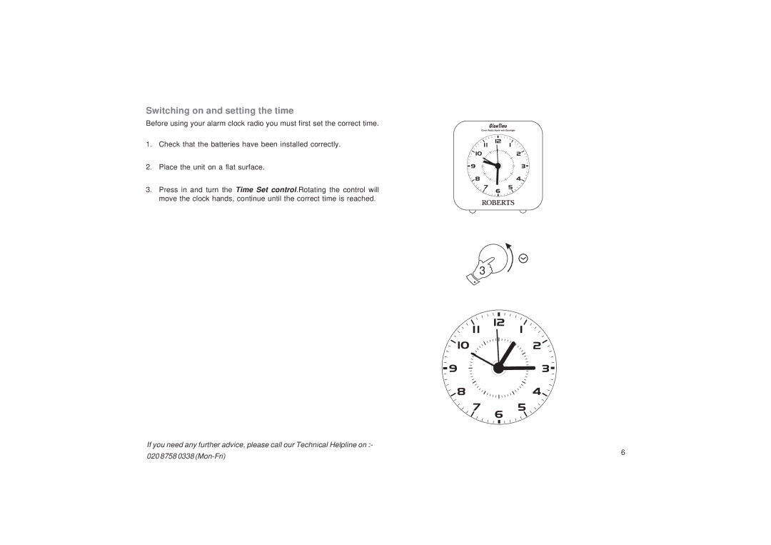 Roberts Radio CR9952 manual Switching on and setting the time 