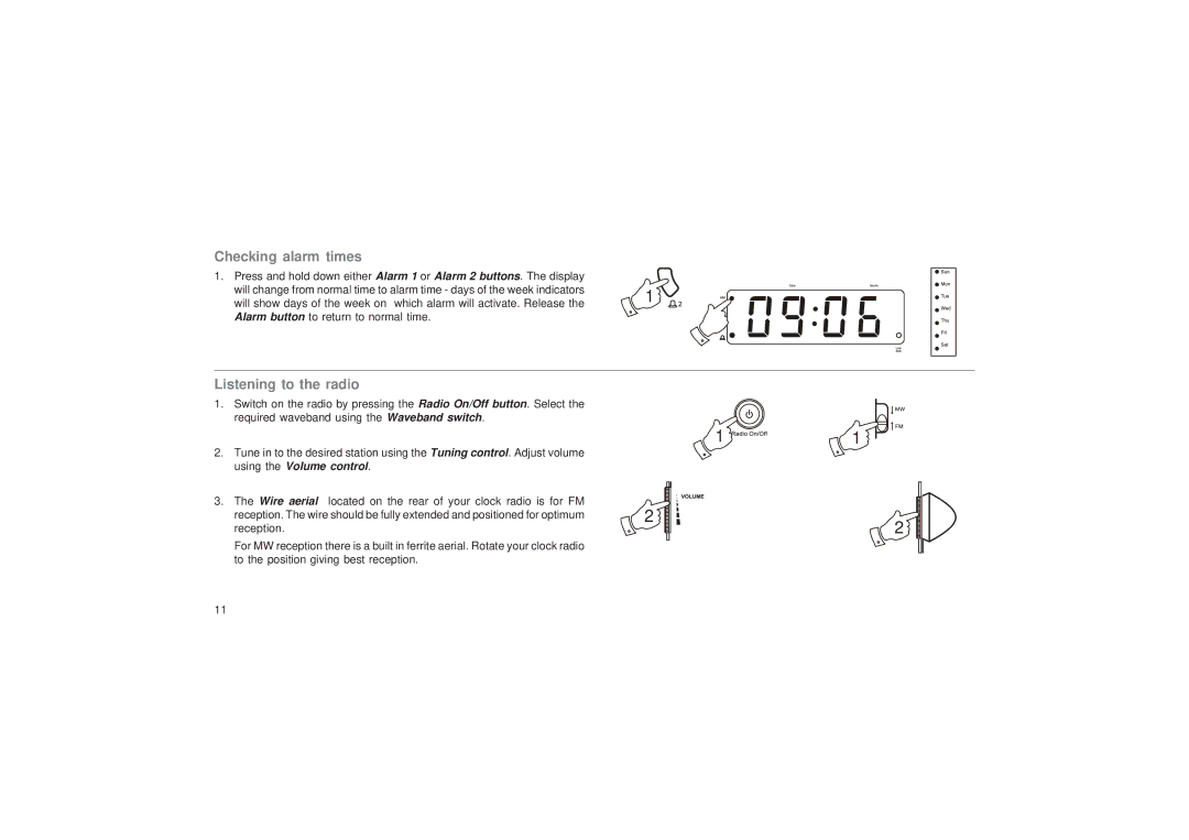 Roberts Radio CR9953 manual Checking alarm times, Listening to the radio 