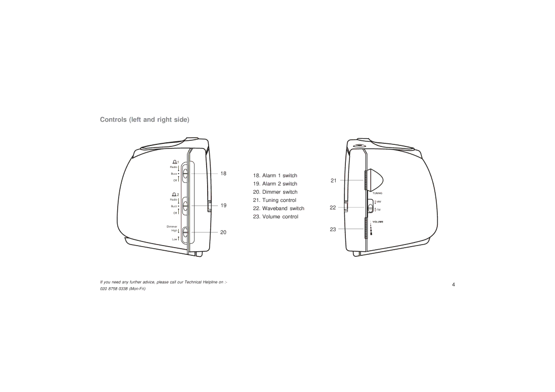 Roberts Radio CR9953 manual Controls left and right side 