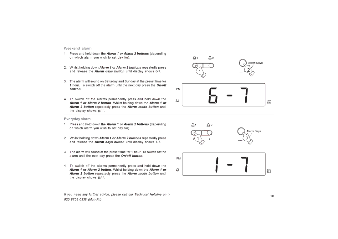 Roberts Radio CR9955 manual Weekend alarm, Button 