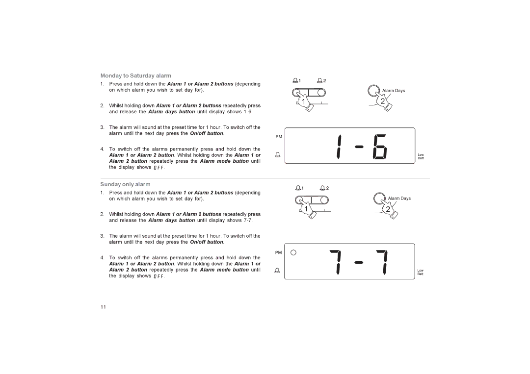 Roberts Radio CR9955 manual Monday to Saturday alarm 