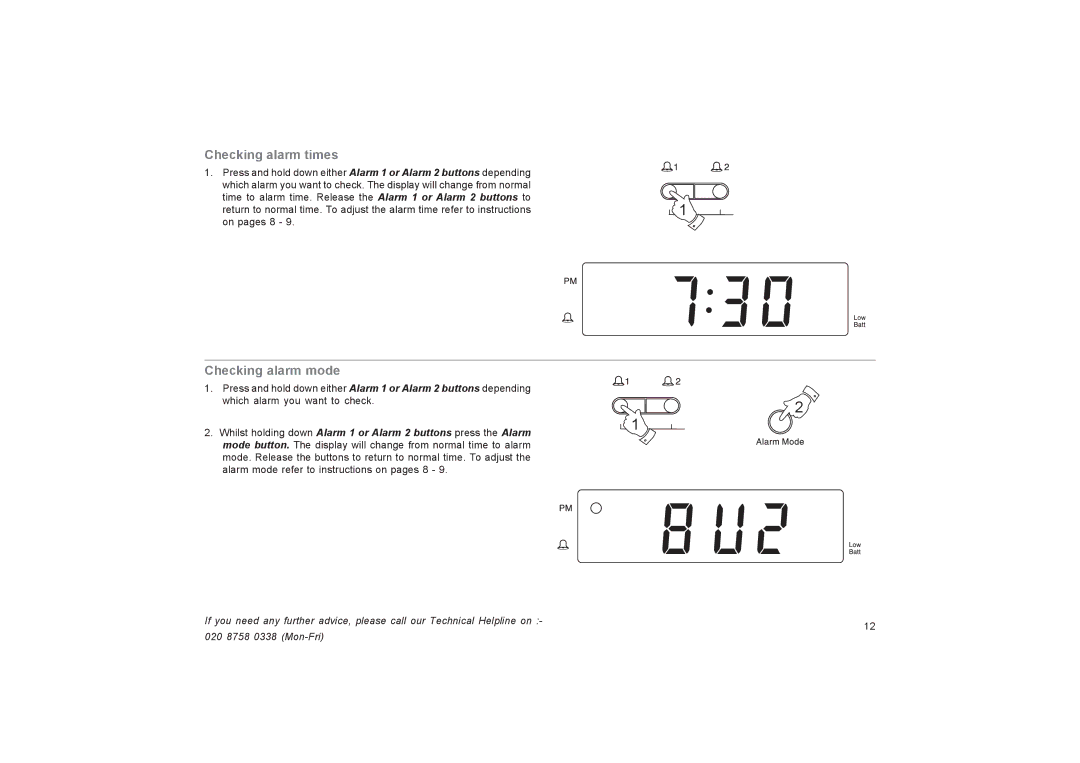 Roberts Radio CR9955 manual Checking alarm times, Checking alarm mode 