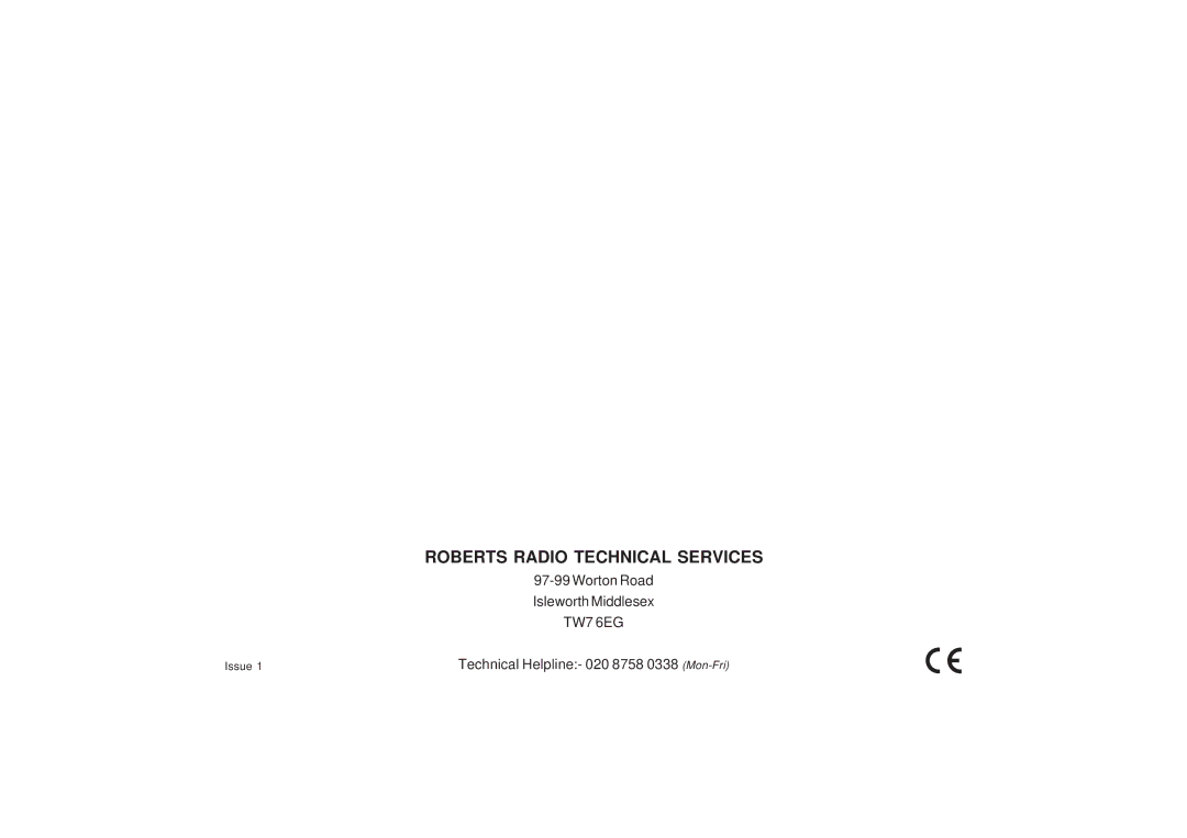 Roberts Radio CR9961 manual Roberts Radio Technical Services 