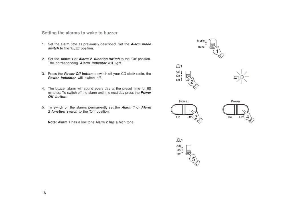 Roberts Radio CR9970 manual Setting the alarms to wake to buzzer 