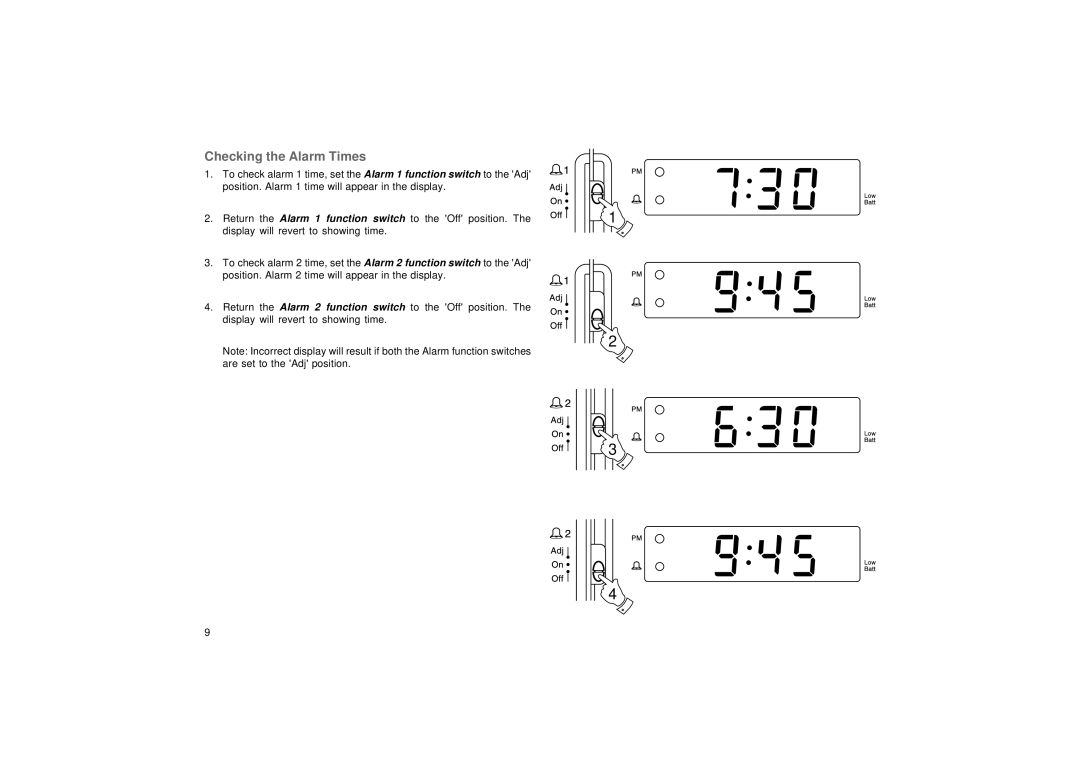 Roberts Radio CR9976 manual Checking the Alarm Times 