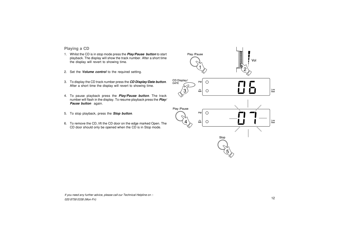 Roberts Radio CR9976 manual Playing a CD 