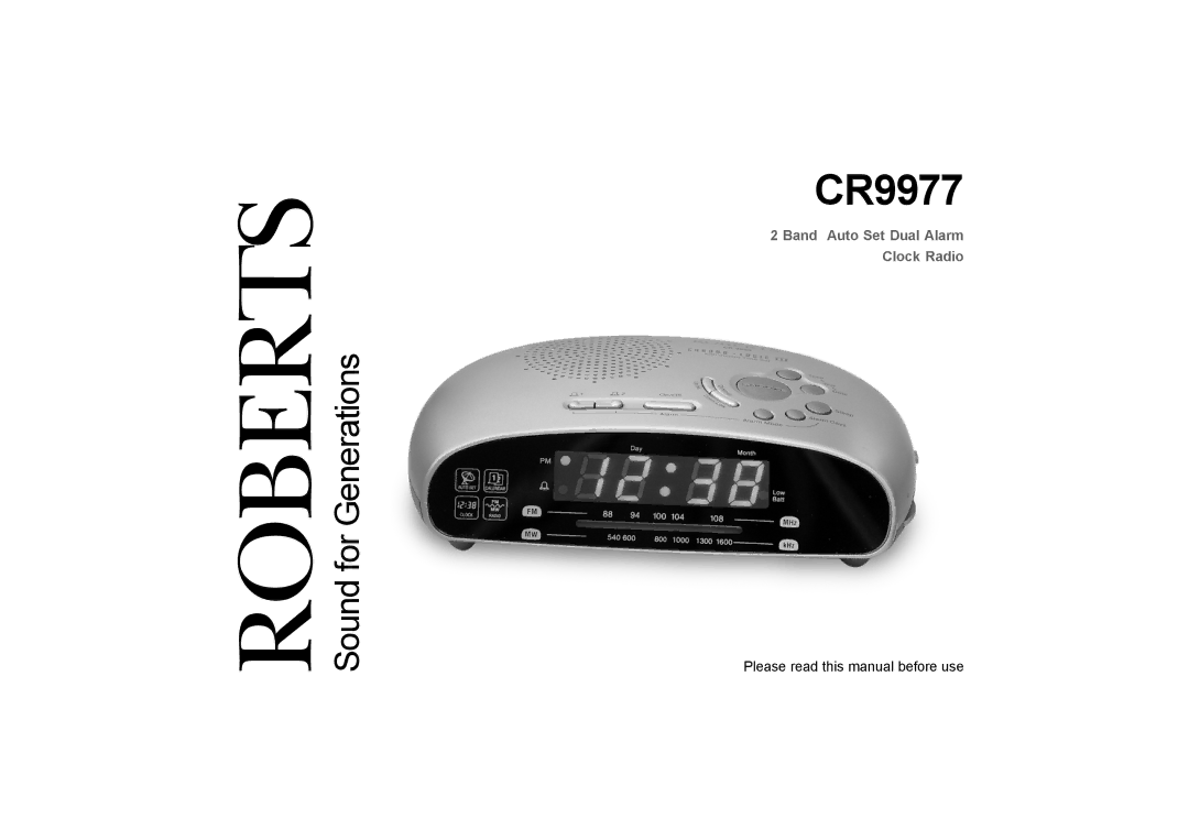 Roberts Radio CR9977 manual Band Auto Set Dual Alarm Clock Radio 