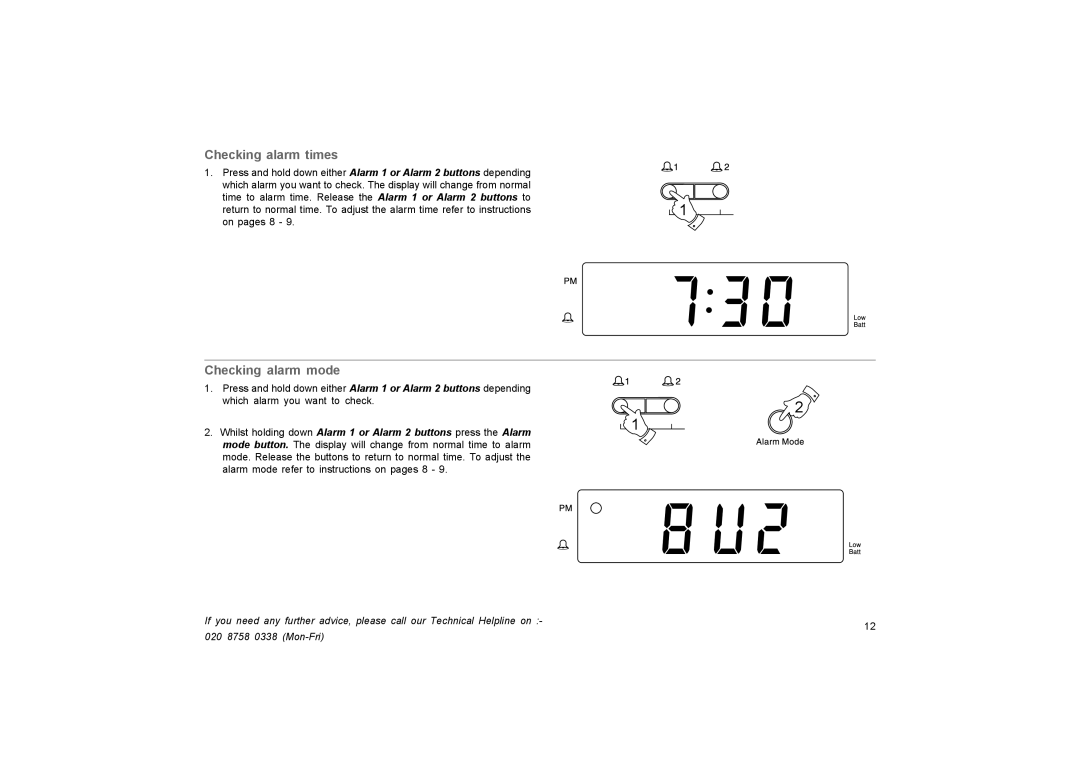 Roberts Radio CR9977 manual Checking alarm times, Checking alarm mode, Buttons to 