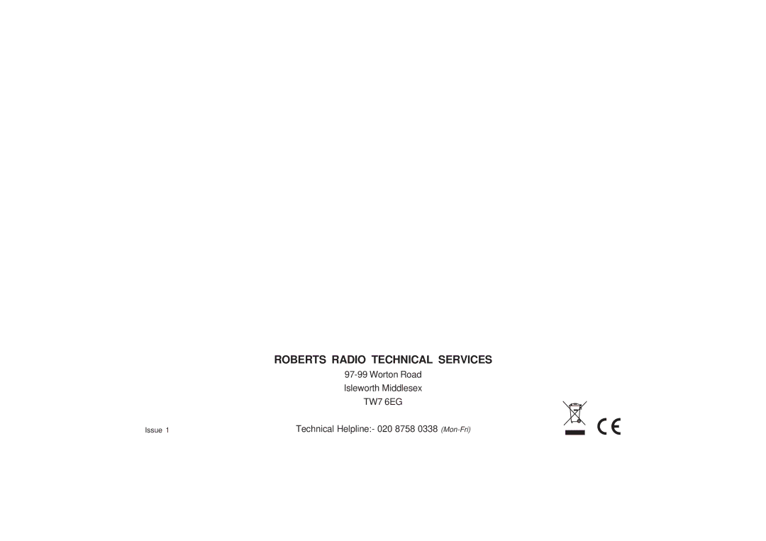 Roberts Radio CR9986 manual Roberts Radio Technical Services 