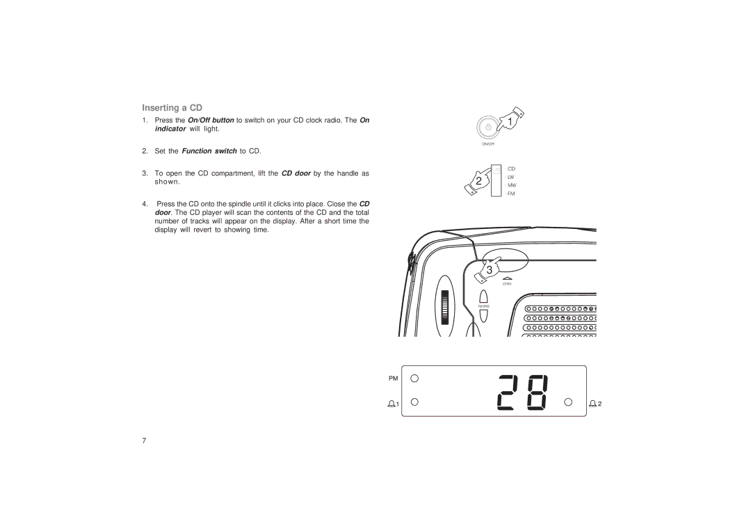 Roberts Radio CR9986 manual Inserting a CD 