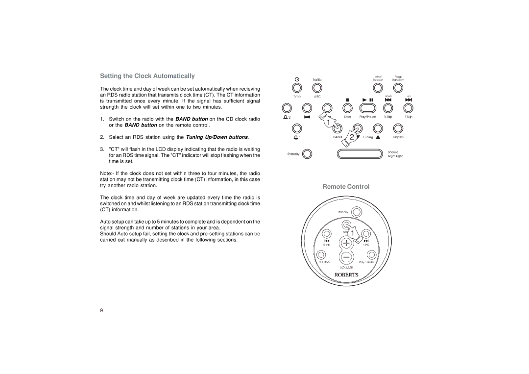 Roberts Radio CR9987 manual Setting the Clock Automatically, Remote Control 