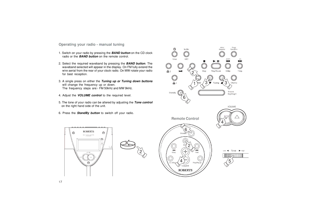 Roberts Radio CR9987 Operating your radio manual tuning, Select the required waveband by pressing the Band button 