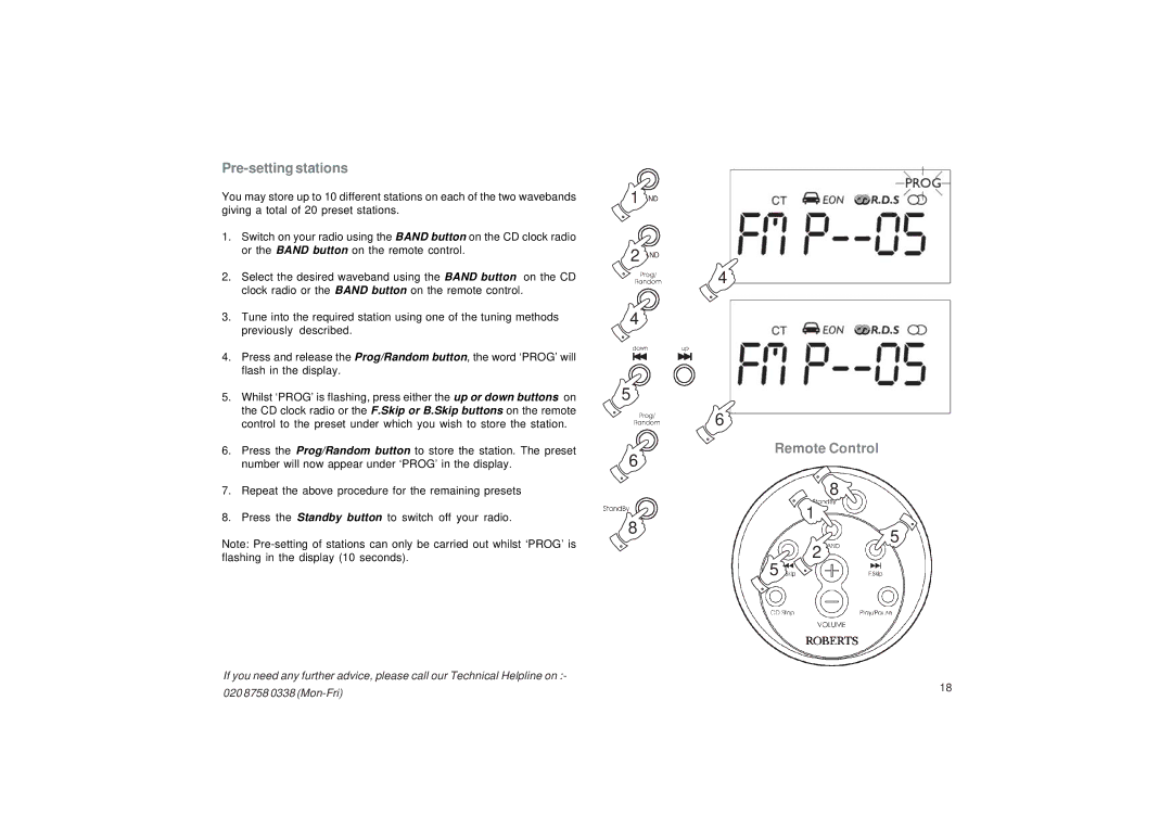 Roberts Radio CR9987 manual Pre-setting stations, Flash in the display 