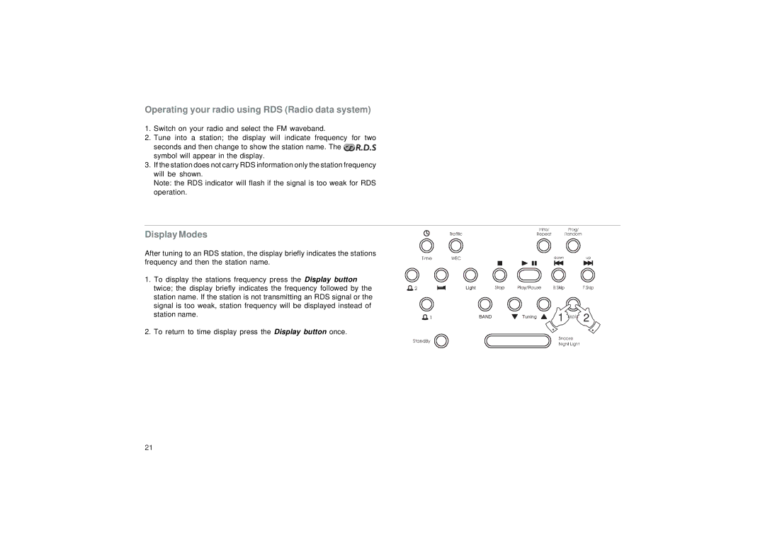 Roberts Radio CR9987 manual Operating your radio using RDS Radio data system, Display Modes 