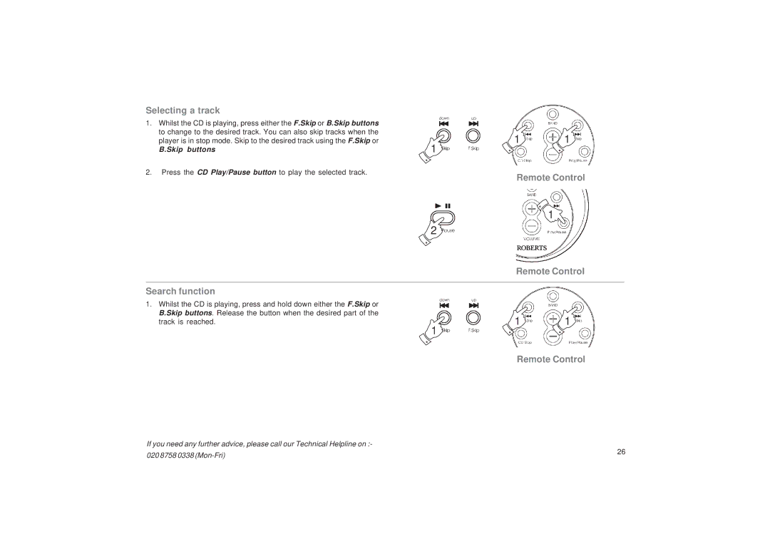 Roberts Radio CR9987 manual Selecting a track, Search function 