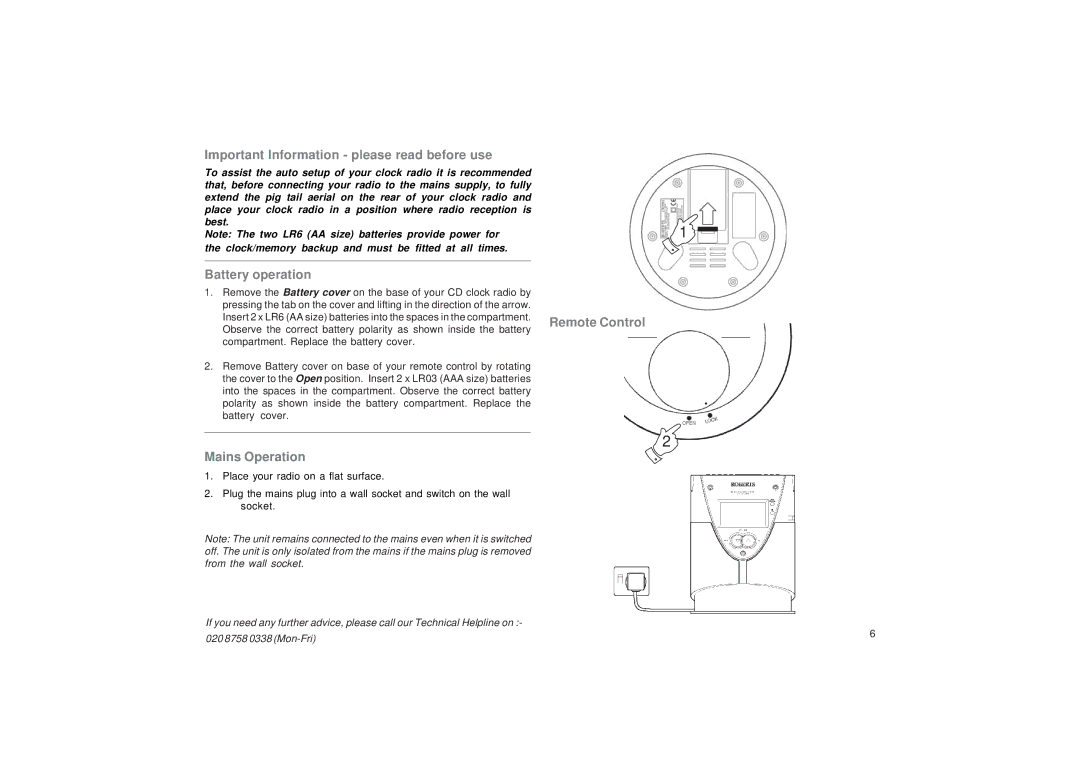 Roberts Radio CR9987 manual Important Information please read before use, Battery operation, Mains Operation 