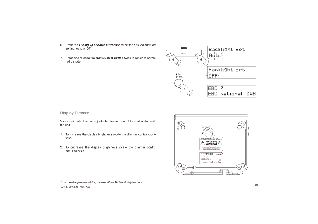 Roberts Radio CRD-19 manual Display Dimmer 