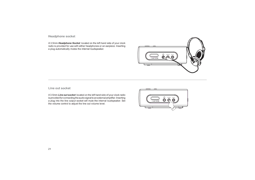 Roberts Radio CRD-19 manual Headphone socket, Line out socket 