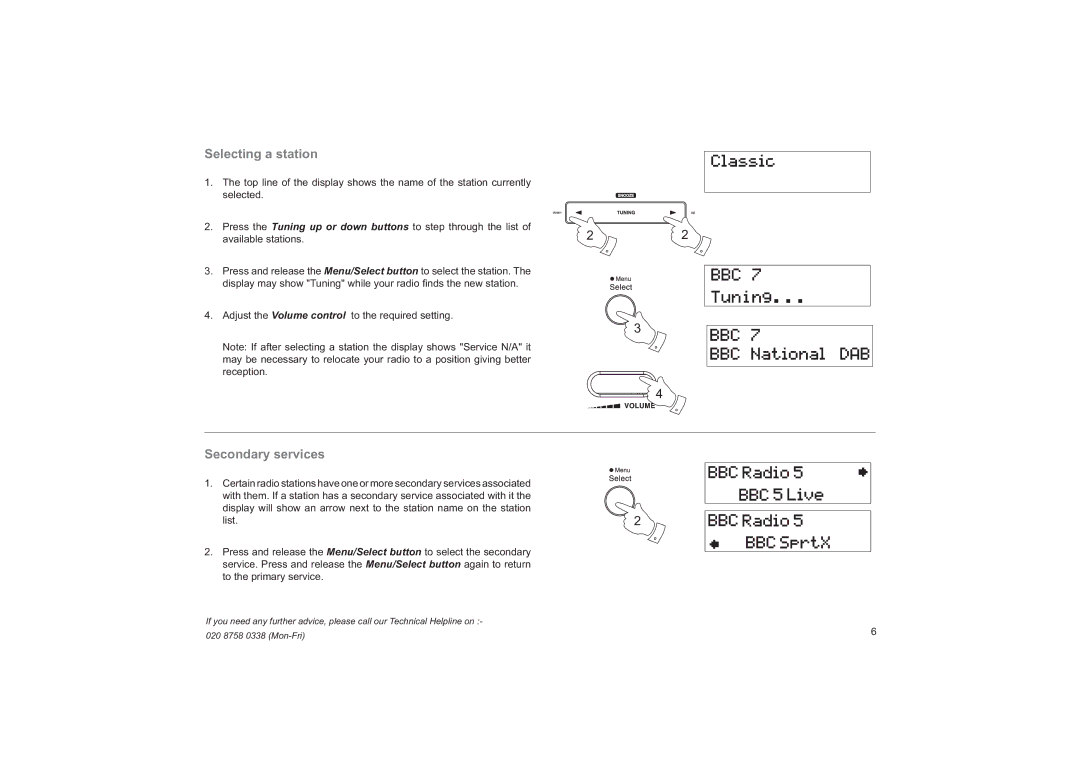 Roberts Radio CRD-19 manual Selecting a station, Secondary services 