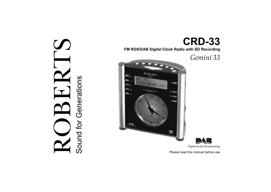 Roberts Radio CRD-33 manual Roberts 