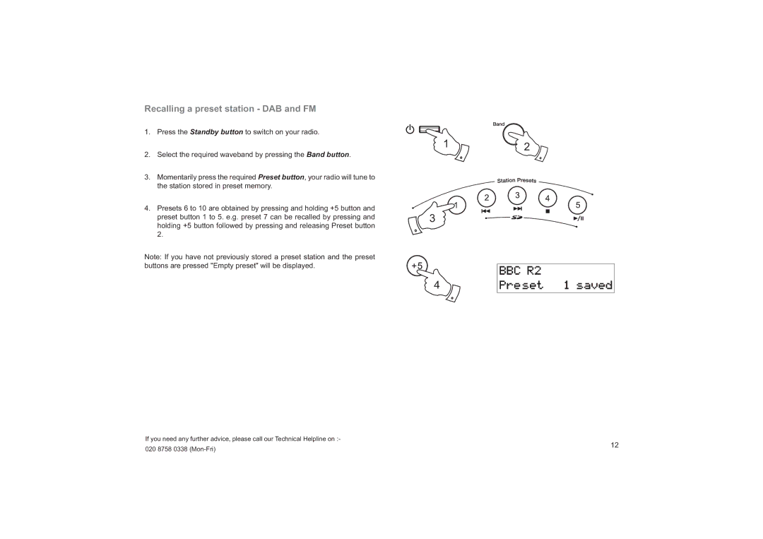 Roberts Radio CRD-33 manual Recalling a preset station DAB and FM 