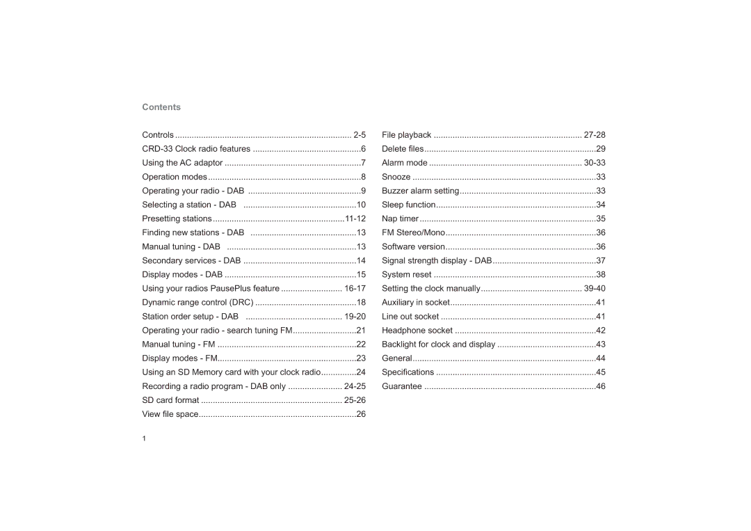 Roberts Radio CRD-33 manual Contents 