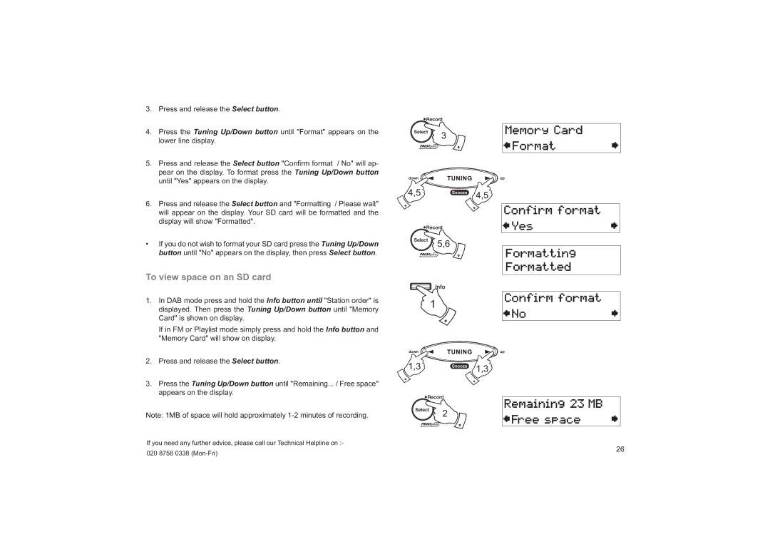 Roberts Radio CRD-33 manual To view space on an SD card 