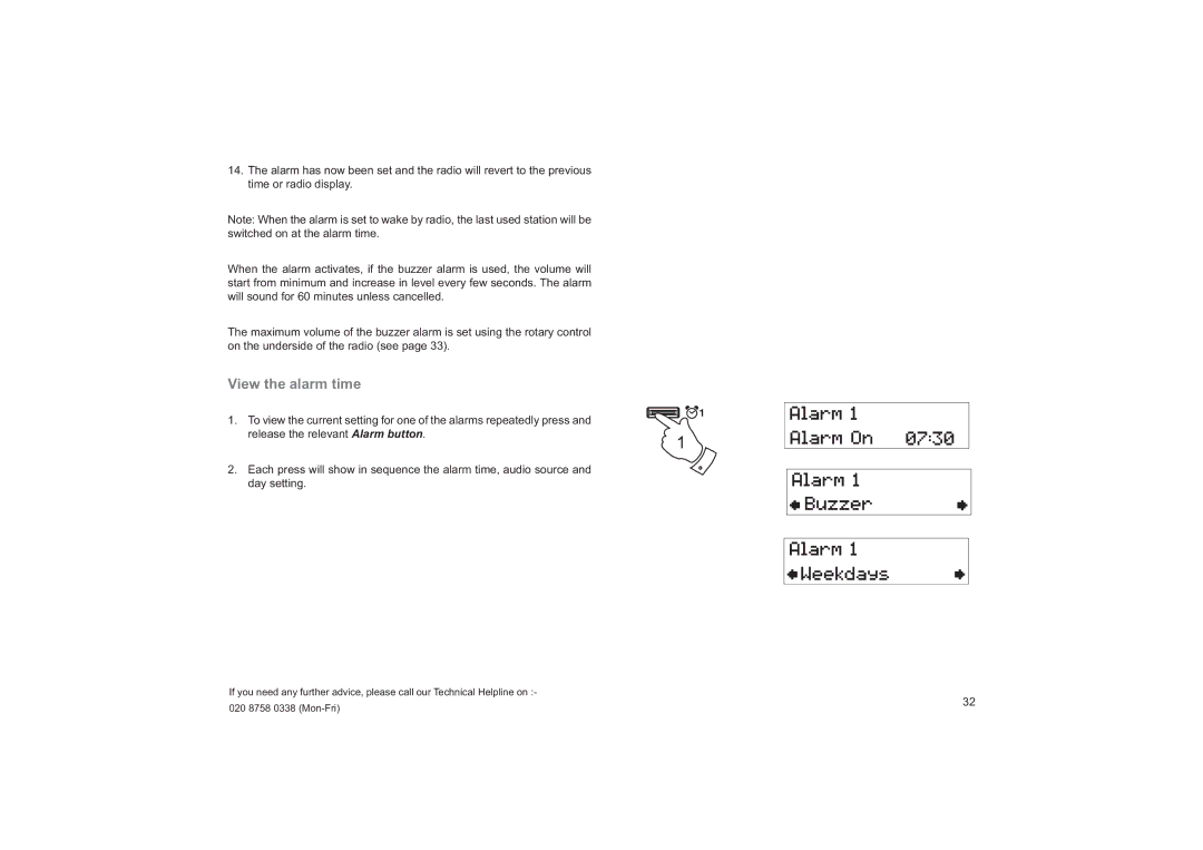 Roberts Radio CRD-33 manual View the alarm time 