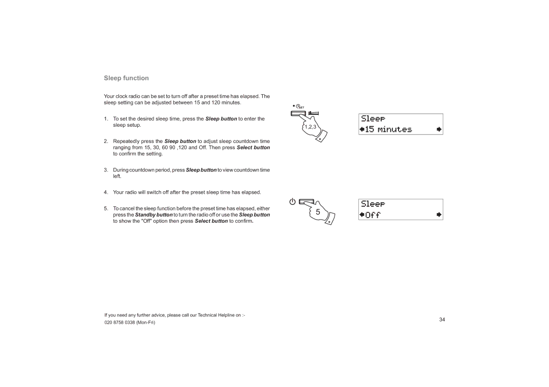 Roberts Radio CRD-33 manual Sleep function 