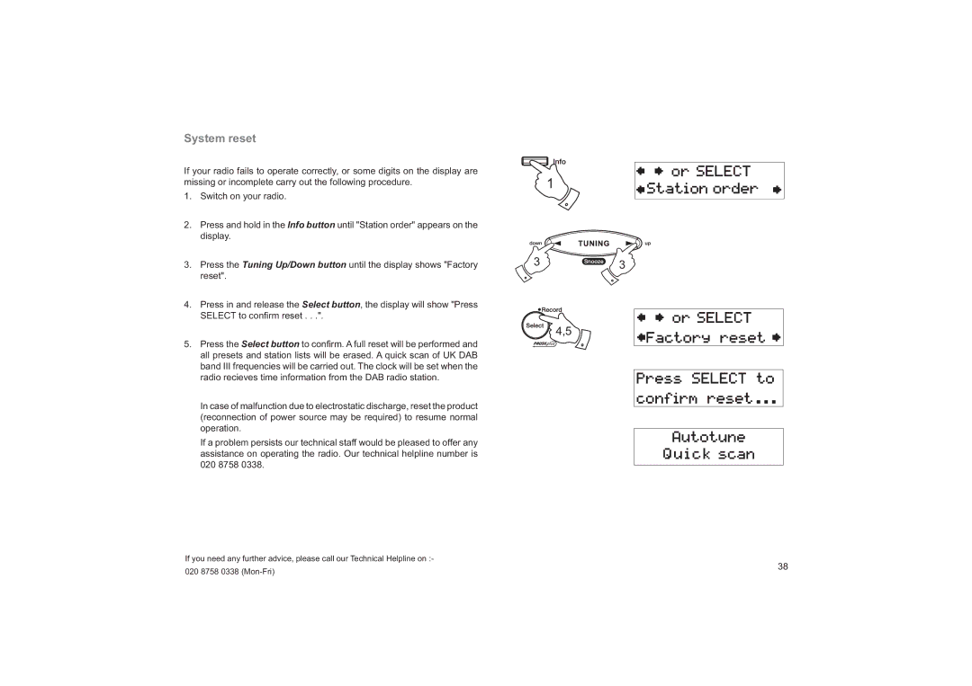 Roberts Radio CRD-33 manual System reset 