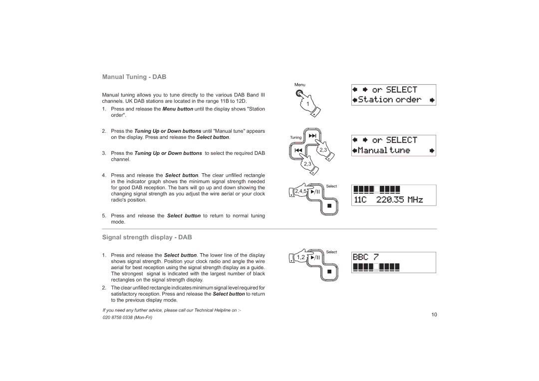 Roberts Radio CRD-37 manual Manual Tuning DAB, Signal strength display DAB 