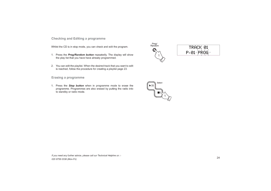 Roberts Radio CRD-37 manual Checking and Editing a programme, Erasing a programme 