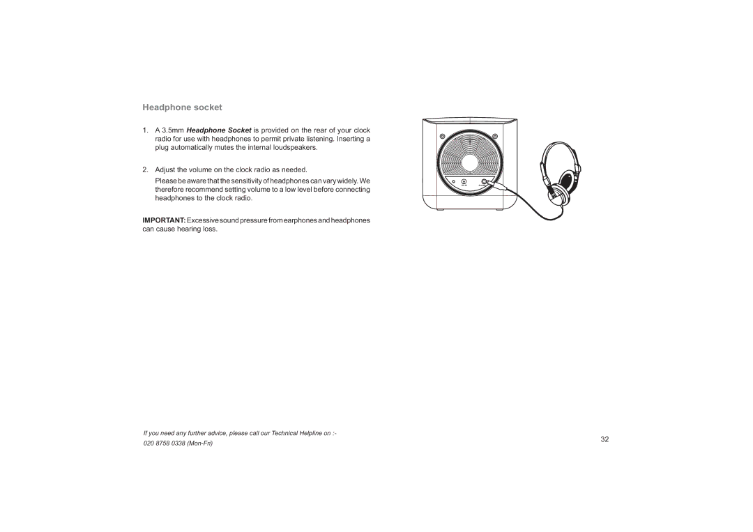 Roberts Radio CRD-37 manual Headphone socket 