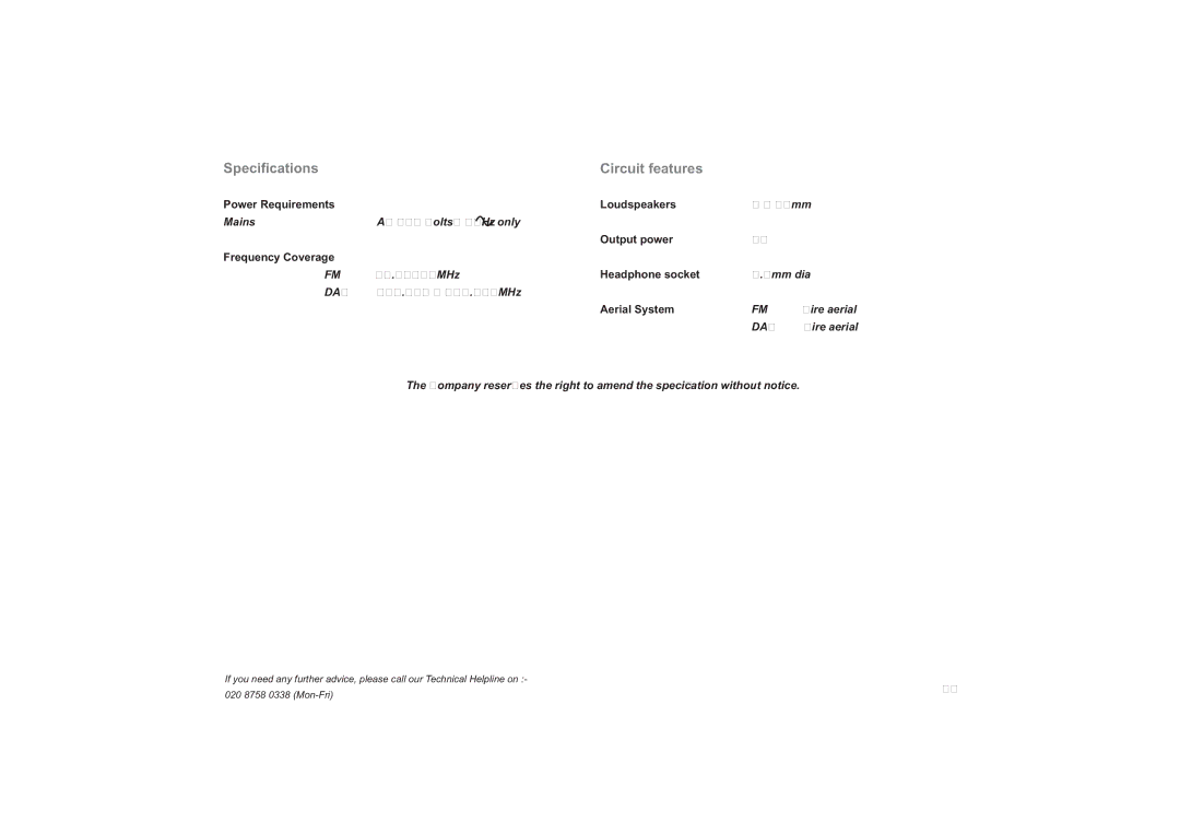 Roberts Radio CRD-37 manual Speciﬁcations Circuit features, Aerial System 