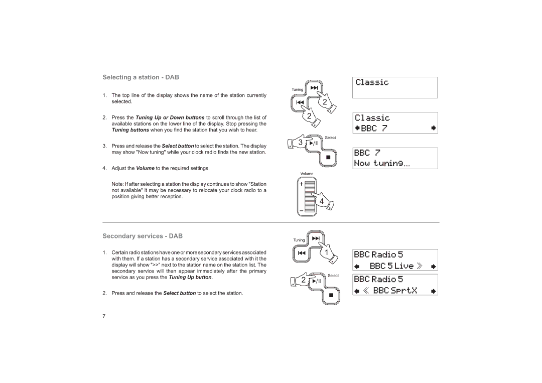 Roberts Radio CRD-37 manual Selecting a station DAB, Secondary services DAB 