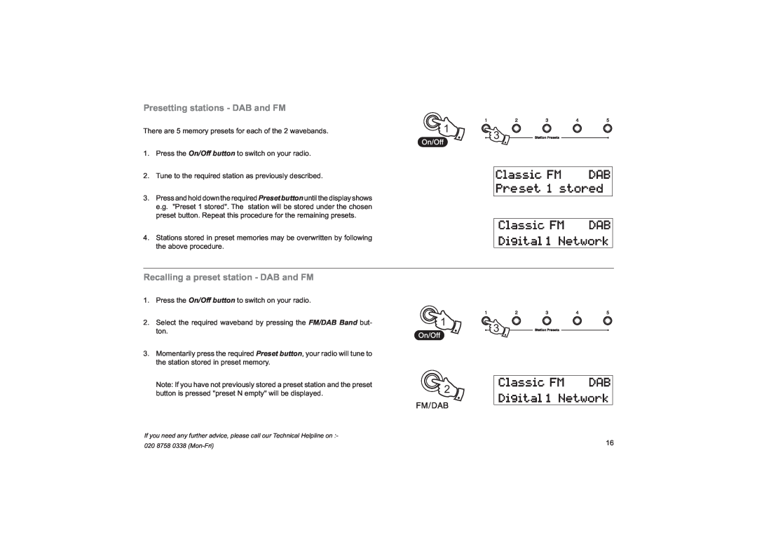 Roberts Radio CRD-39 manual Presetting stations - DAB and FM, Recalling a preset station - DAB and FM 