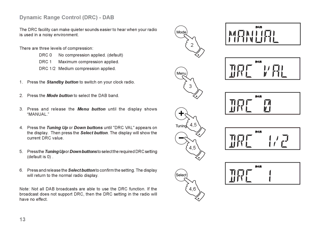 Roberts Radio CRD-42 manual Dynamic Range Control DRC DAB 