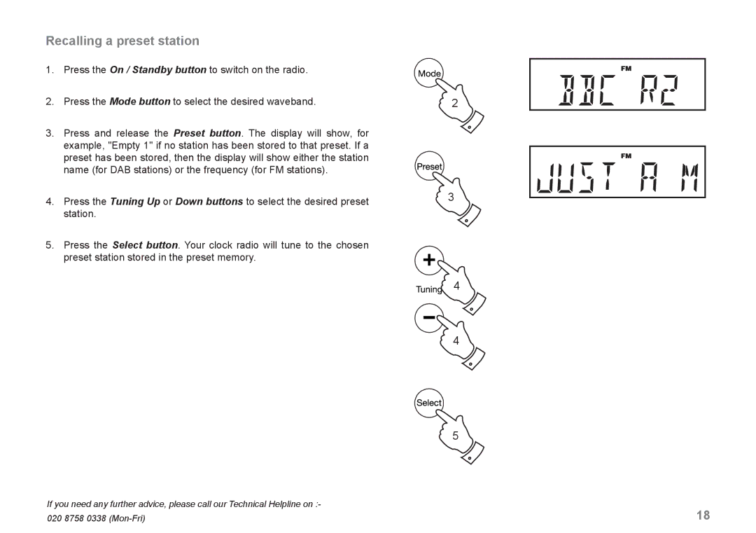 Roberts Radio CRD-42 manual Recalling a preset station 