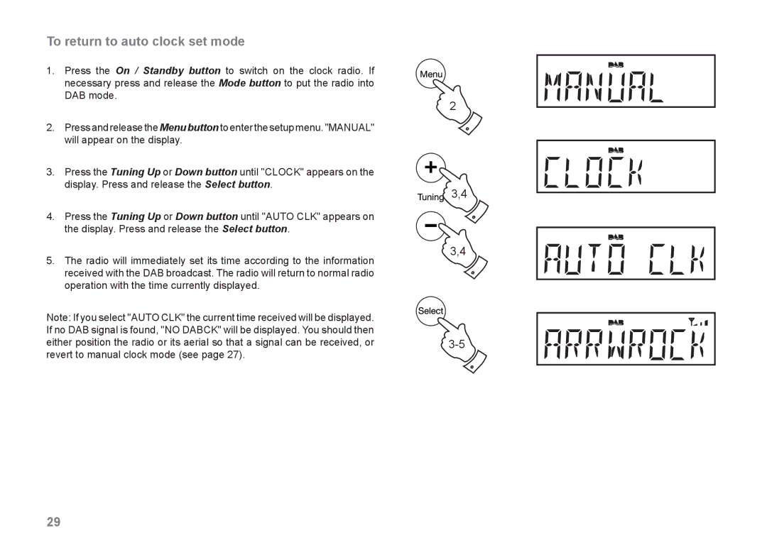 Roberts Radio CRD-42 manual To return to auto clock set mode 