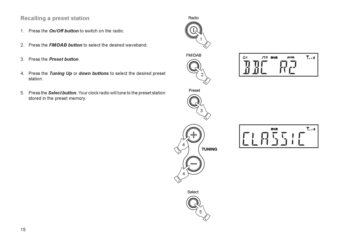 Roberts Radio CRD-51 manual Recalling a preset station, Press the Preset button 