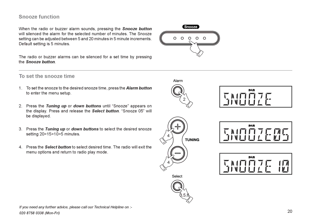 Roberts Radio CRD-51 manual Snooze function, To set the snooze time 