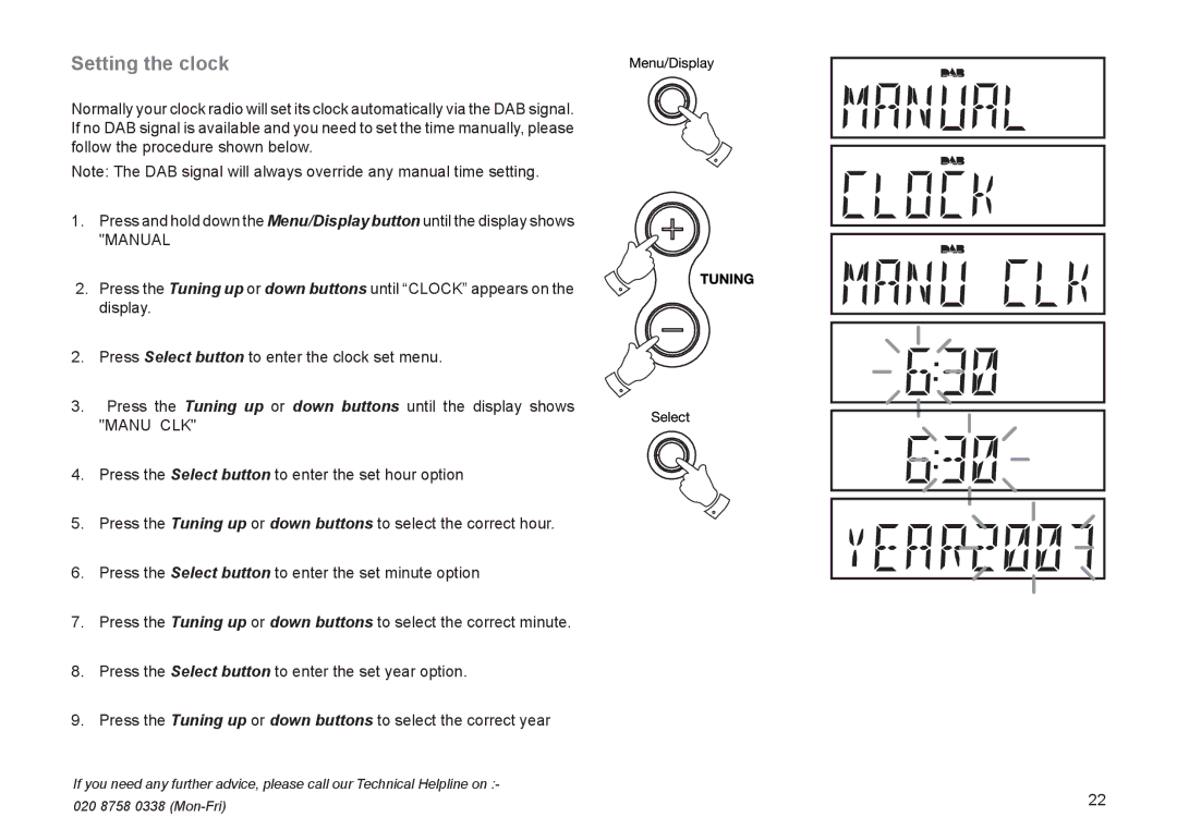 Roberts Radio CRD-51 manual Setting the clock 