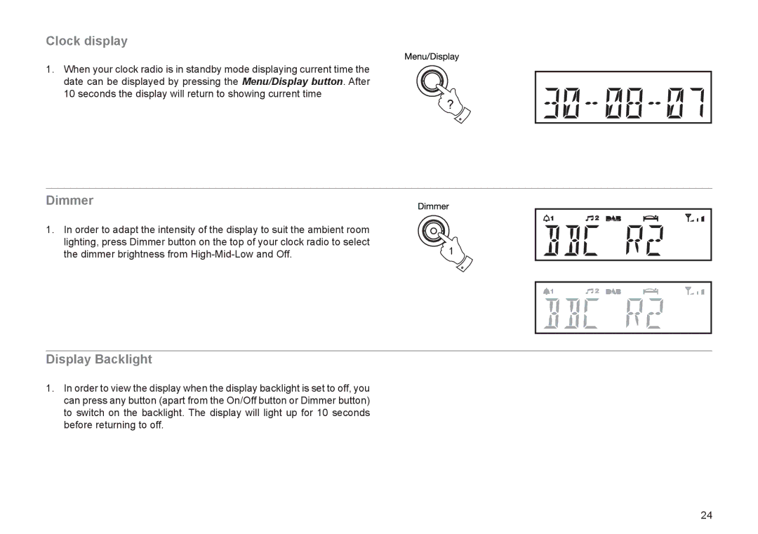 Roberts Radio CRD-51 manual Clock display, Dimmer, Display Backlight 