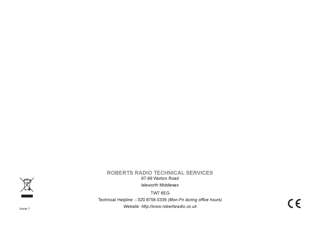 Roberts Radio CRD-51 manual Roberts Radio Technical Services 