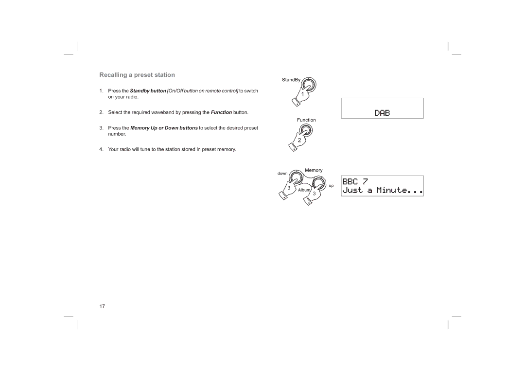 Roberts Radio CRD40 manual Recalling a preset station 