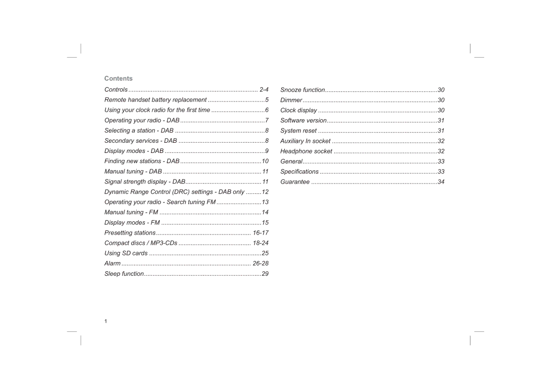 Roberts Radio CRD40 manual Contents 