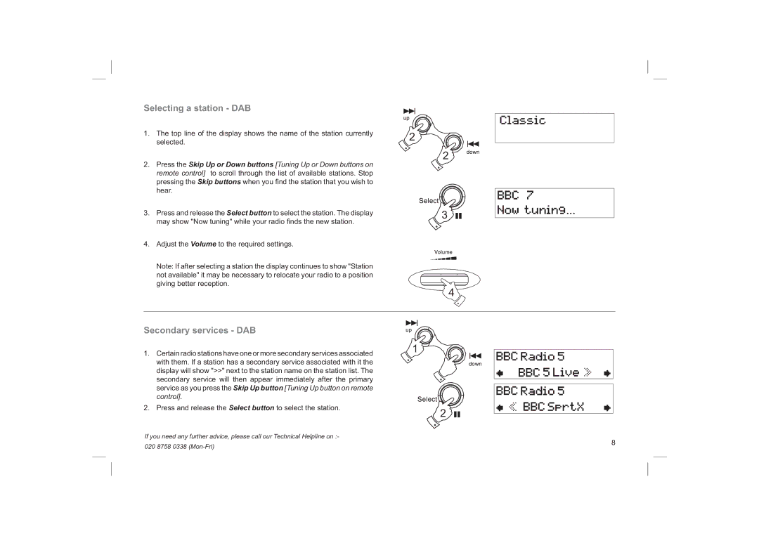 Roberts Radio CRD40 manual Selecting a station DAB, Secondary services DAB 