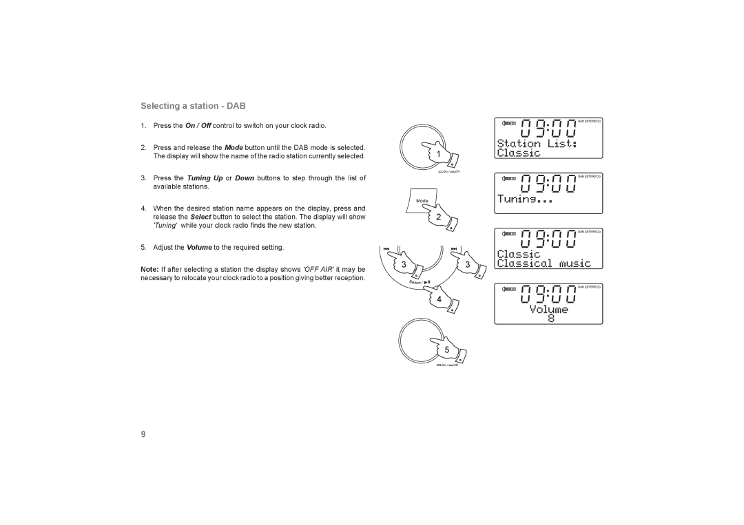 Roberts Radio DreamDock manual Selecting a station DAB 