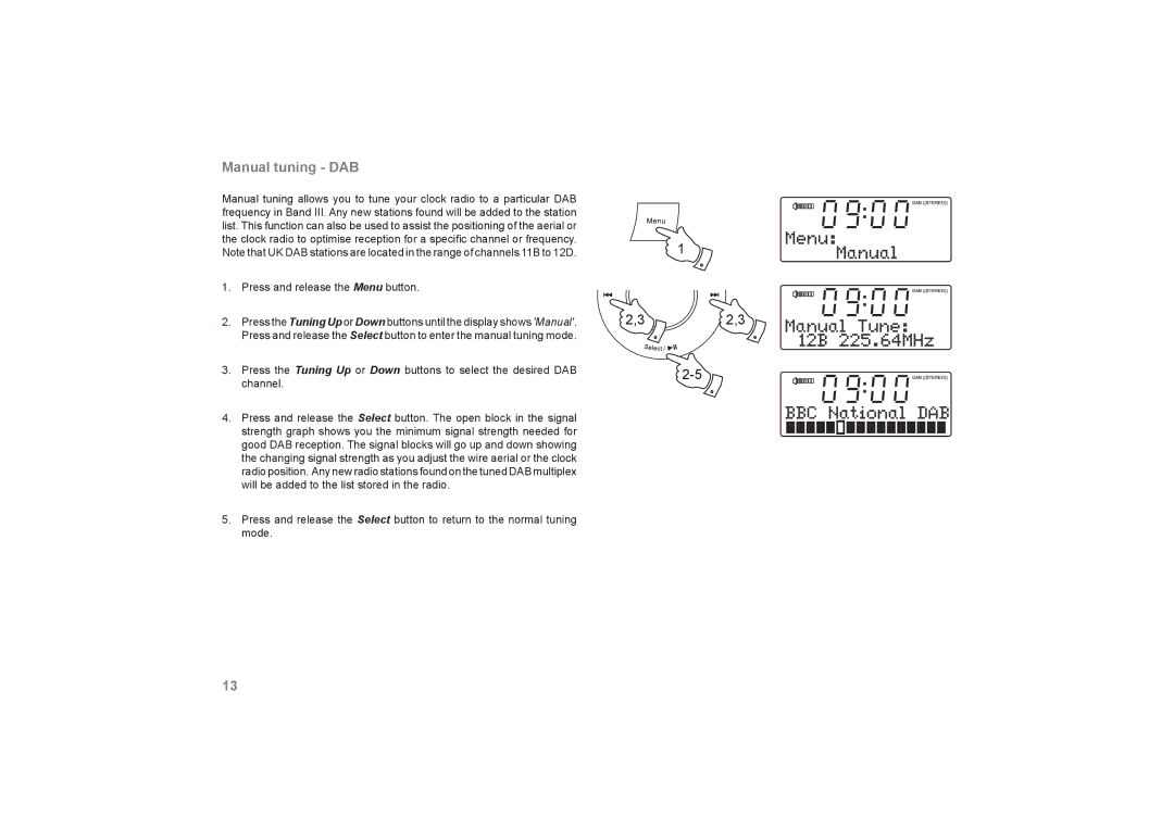 Roberts Radio DreamDock manual Manual tuning DAB 